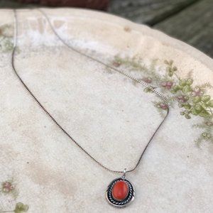 Sterling Silver Necklace with Red Coral Pendant
